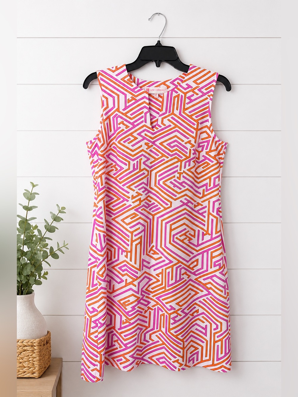 Jude Connally Pink Orange Geometric Sleeveless Shift Dress Size S